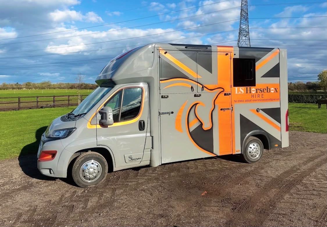 LS Horsebox Hire custom built 3.5T horsebox parked in a field